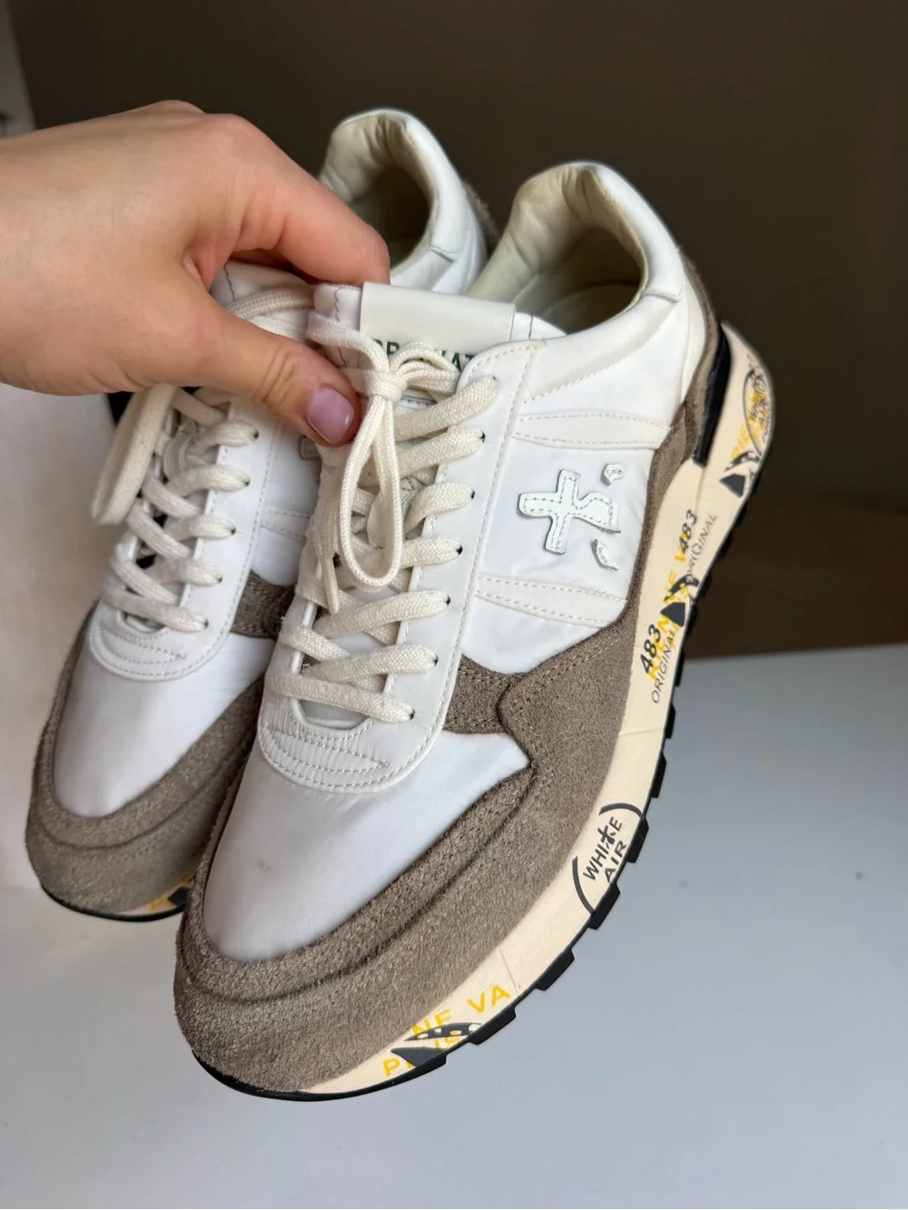 Premiata White & Taupe Suede Sneakers – Size 44
